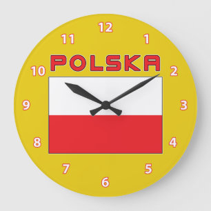 Polska Flagga med Polska Wall Clock Stor Klocka
