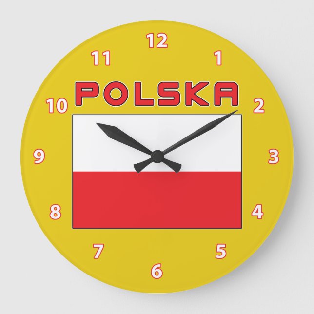 Polska Flagga med Polska Wall Clock Stor Klocka (Framsida)