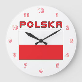 Polska Flagga med Polska Wall Clock Stor Klocka