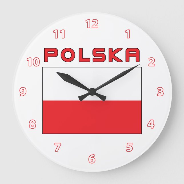 Polska Flagga med Polska Wall Clock Stor Klocka (Framsida)