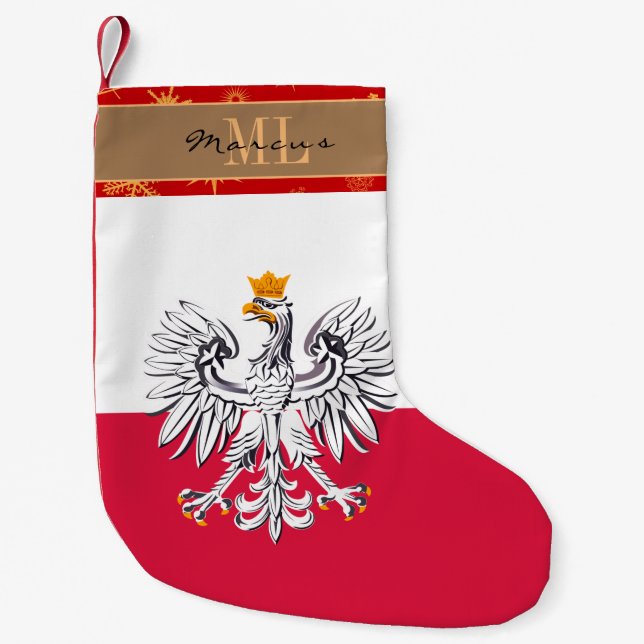 Polska Flagga, Polen, monogram, snöflingor Liten Julstrumpa (Framsidan)