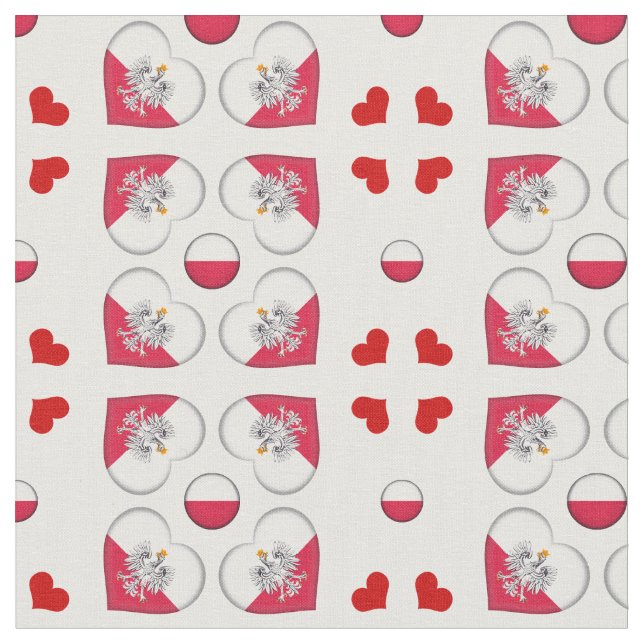 Polska Flagga & Polens Heart mode Fabric Tyg (Närbild)