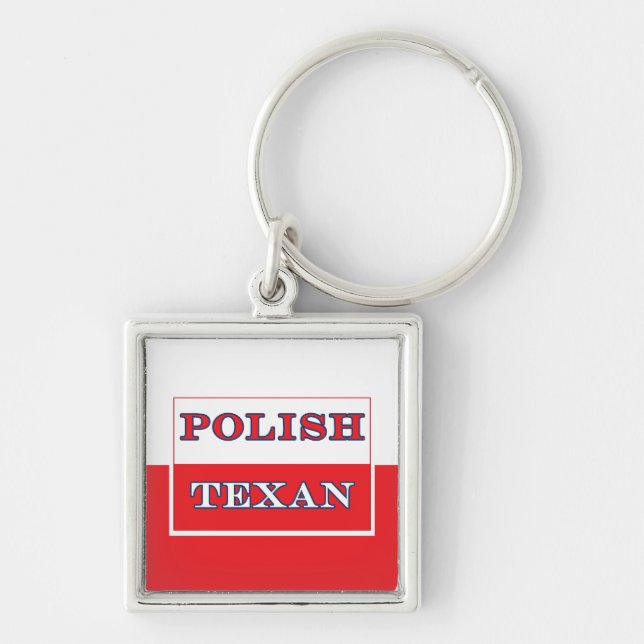 Polska Flagga Texan Polen Fyrkantig Silverfärgad Nyckelring (Framsidan)