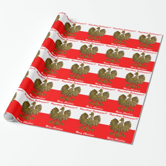 Polska flaggafärger med örnjulsjalen presentpapper (Utrullad)