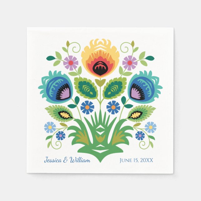 Polska Folk Flowers Lavender och Gult Pappersservett (Framsidan)