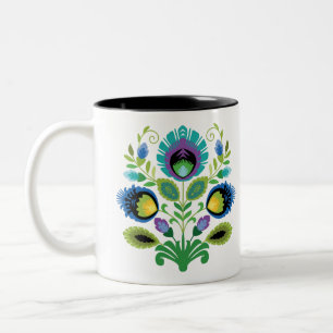Polska Folk Flowers Teal Två-Tonad Mugg