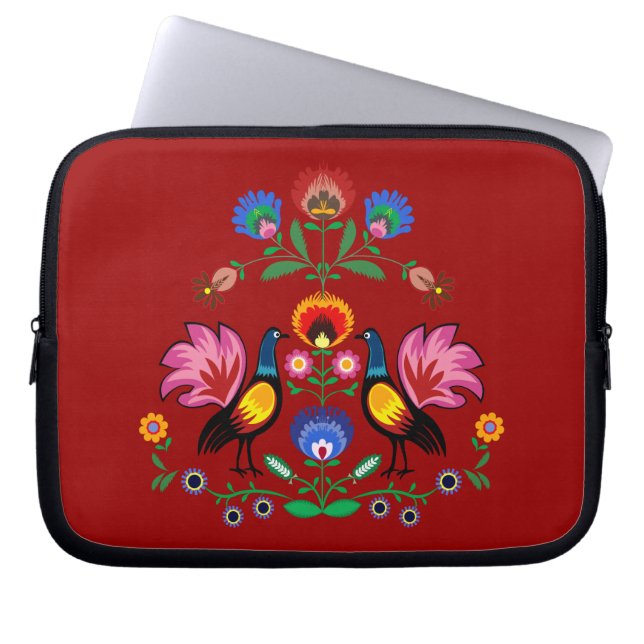 Polska Folk med dekorativa blommigt & ungtuppar Laptop Sleeve (Framsidan)