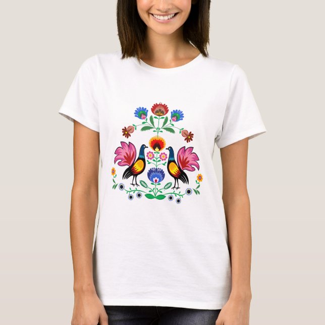 Polska Folk med dekorativa Foral & ungtuppar, T-shirt (Framsida)