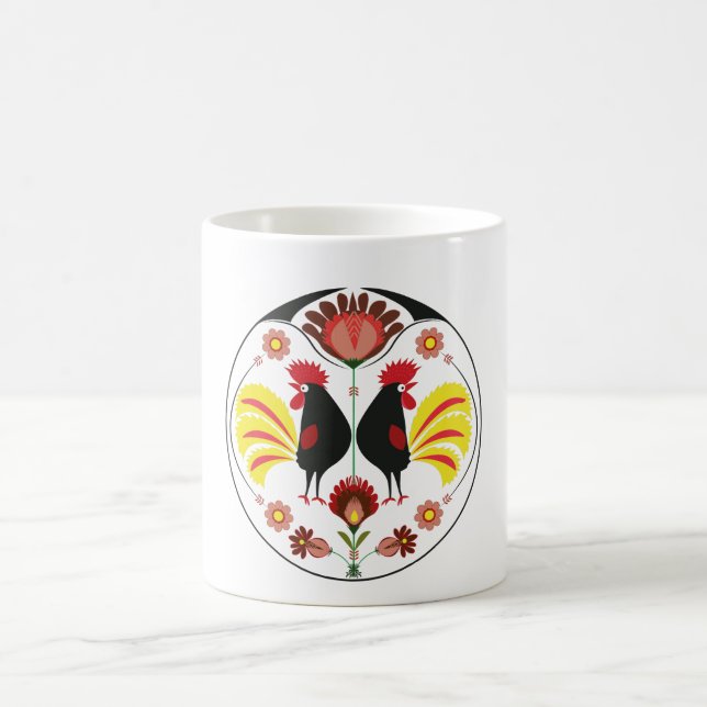 Polska Folk med dekorativa tuppar, mugg (Center)