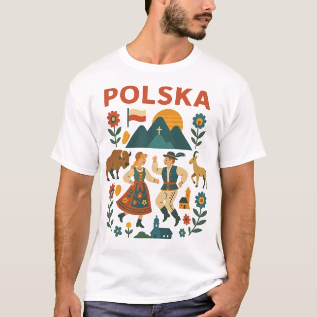 Polska Folk Mountain Flat Art T Shirt (Framsida)