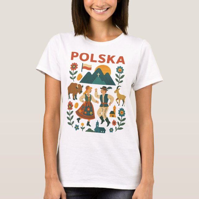 Polska Folk Mountain Flat Art T Shirt (Framsida)