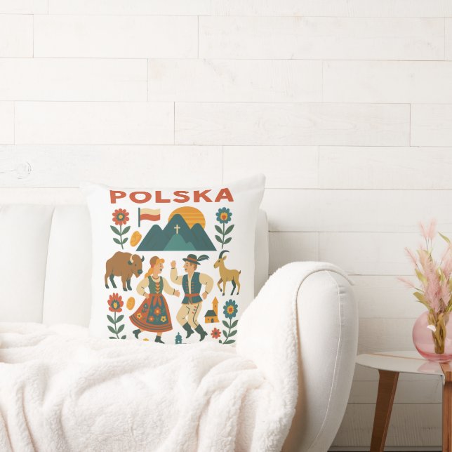 Polska Folk Mountain Flat Konst Kudde (Soffa)