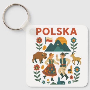 Polska Folk Mountain Flat Konst Nyckelring