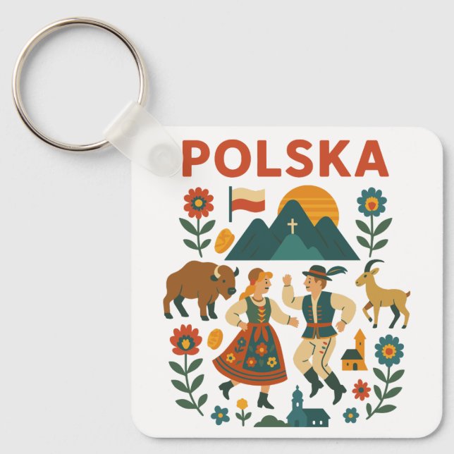 Polska Folk Mountain Flat Konst Nyckelring (Framsida)