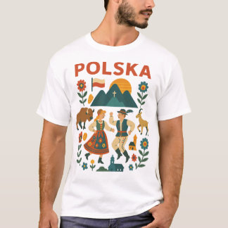 Polska Folk Mountain Flat Konst T Shirt