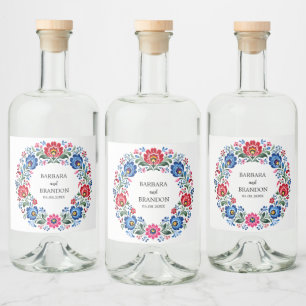 Polska folk polska blomster traditionell vintage spritflaskor etikett