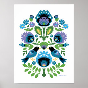 Polska folkart Blue Birds Poster