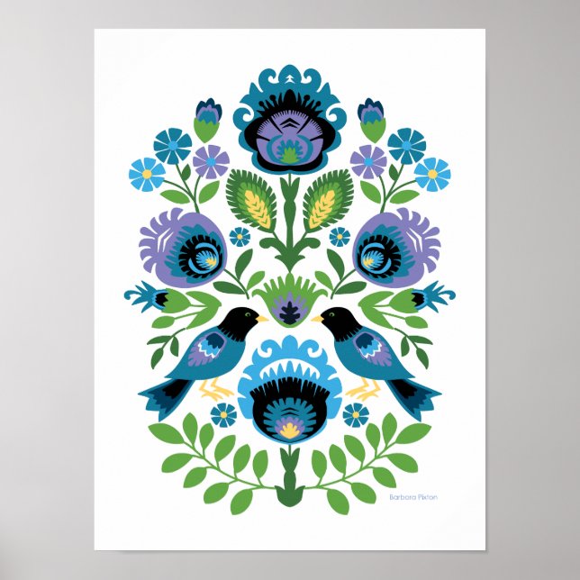 Polska folkart Blue Birds Poster (Framsidan)