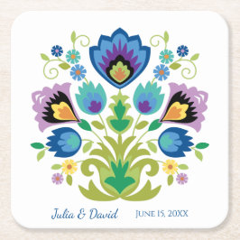 Polska folkblommor Blå Lavendel Pappersunderlägg Underlägg Papper Kvadrat