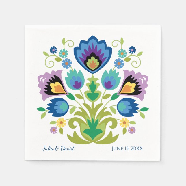 Polska folkblommor Blue Lavender Pappersservett (Framsidan)