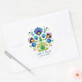 Polska folkblommor Blue Lavender Runt Klistermärke