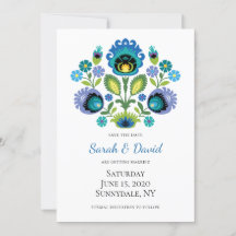 Polska folkblommor Blue Teal Save Date