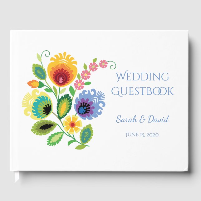 Polska folkblommor Gult Bröllop Guestbook Gästböcker (Framsida)
