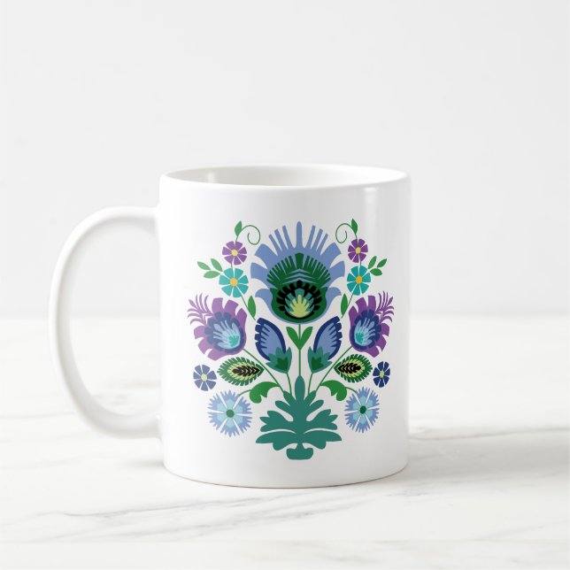 Polska folkblommor Light Blue Kaffemugg (Vänster)