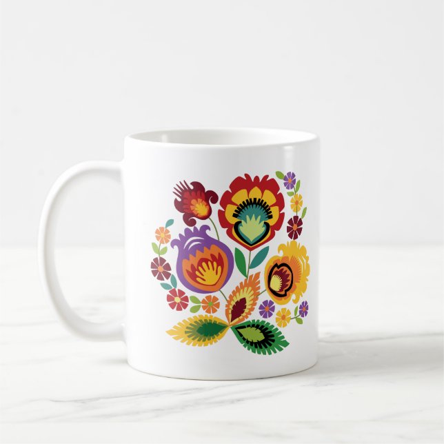 Polska folkblommor Orange Kaffemugg (Vänster)
