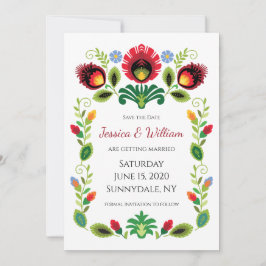 Polska folkblommor Red Save Date Card Spara Datumet