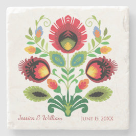 Polska folkblommor röd stentablett stenunderlägg