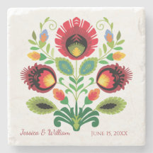 Polska folkblommor röd stentallrik