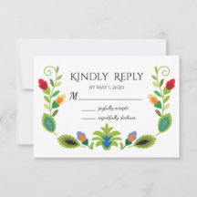 Polska folkblommor röda RSVP-kort