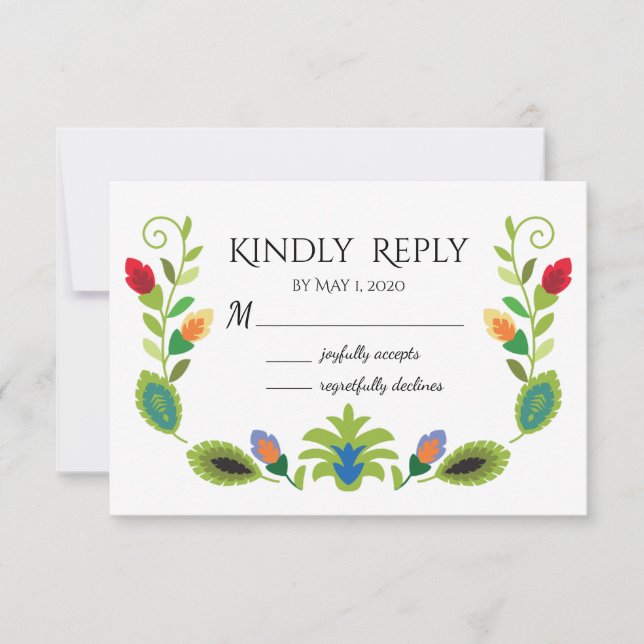 Polska folkblommor röda RSVP-kort OSA Kort (Framsida)