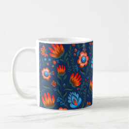 Polska folkblommor Wycinanki Blue Kaffemugg