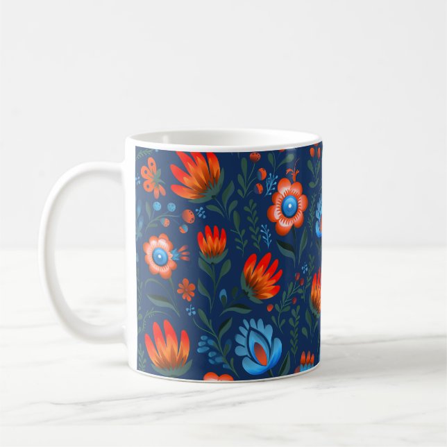 Polska folkblommor Wycinanki Blue Kaffemugg (Vänster)