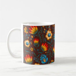 Polska folkblommor Wycinanki Brown Kaffemugg