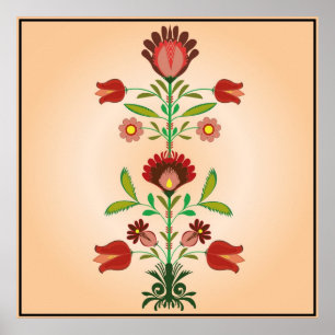 Polska folkbrodery Flowers Mönster, Poster