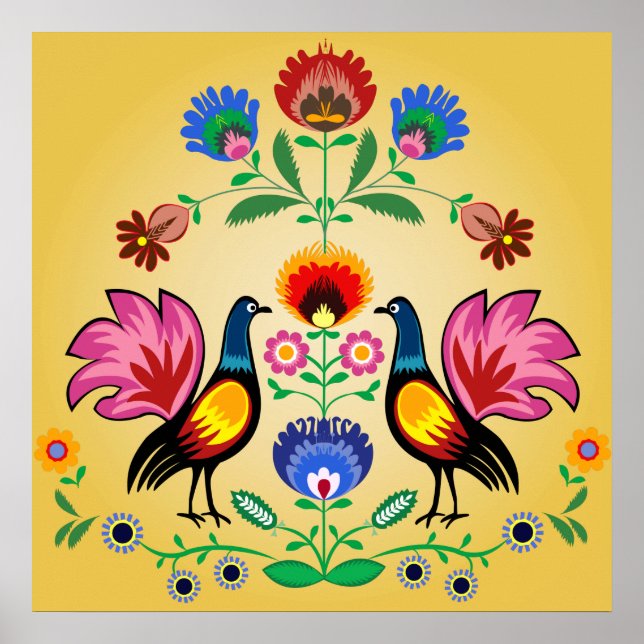 Polska folkgrupper med dekorativ Blommigt och dock Poster (Framsidan)