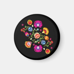 Polska folklore med rosa blommor  magnet