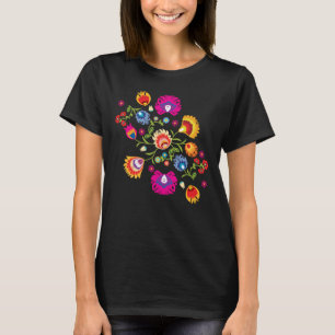 Polska folklore med rosa blommor t shirt