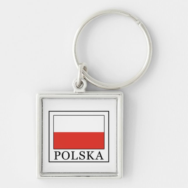Polska Fyrkantig Silverfärgad Nyckelring (Framsidan)