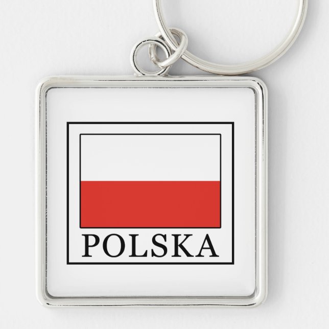 Polska Fyrkantig Silverfärgad Nyckelring (Framsidan)