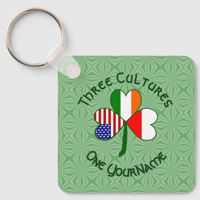 Polska Ireland American Shamrock Flagga Personlig Nyckelring (Framsida)