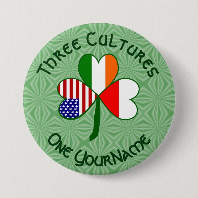 Polska Irish American Flaggor Shamrock Ditt namn Knapp (Framsida)