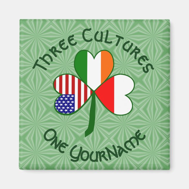 Polska Irish American Flaggor Shamrock Ditt namn Magnet (Framsidan)