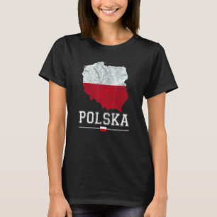 Polska Karta och Flagga Souvenir Distress Polska T Shirt