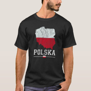 Polska Karta och Flagga Souvenir Distress Polska T Shirt