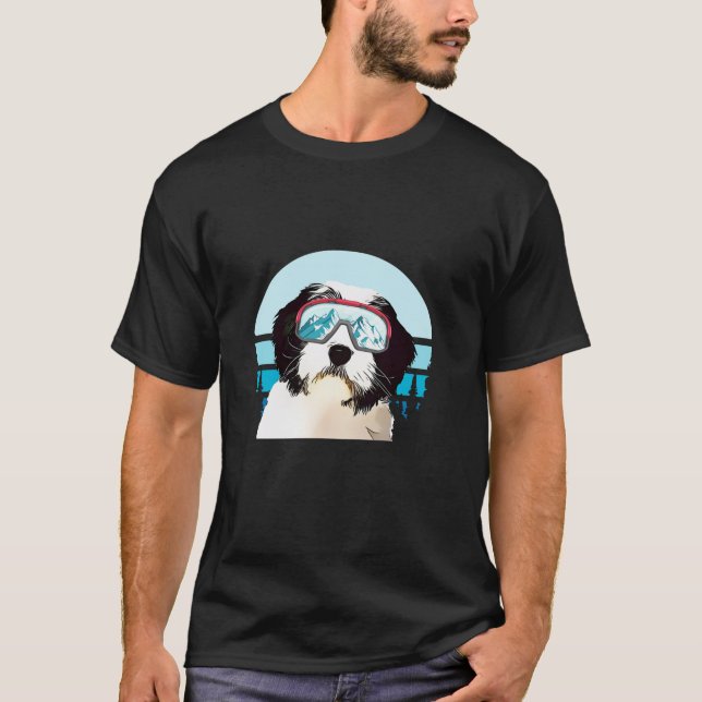 polska Lowland Sheepdog Skiing Winter Ski Hund Kär T Shirt (Framsida)