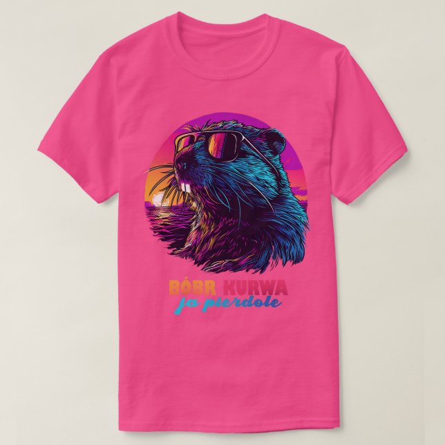 Polska Meme Bbr Bober Kurwa Ja Pierdole Synthwave T Shirt (Design framsida)